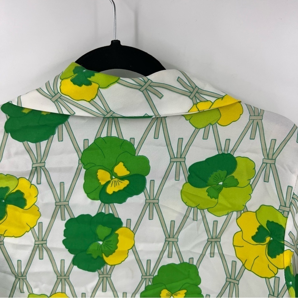 ✅ VINTAGE LEE MAR BLOUSE FLORAL GREEN/WHITE/YELLOW SIZE 14 FULL BUTTON FRONT - Picture 4 of 11